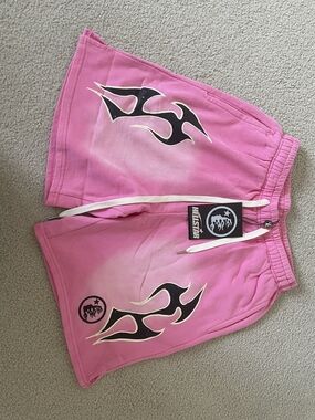 Pink Flame Graphic Athletic Shorts with Drawstring Waist